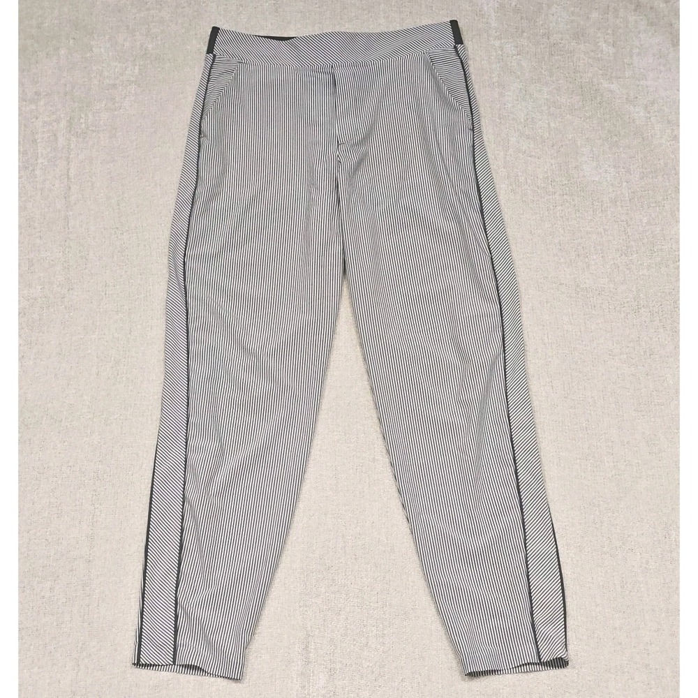 EUC Athleta Womens Sz 12 Tall Brooklyn Pinstripe Pull On Lightweigt Ankle Pants